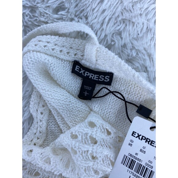 NWT Express White Lightweight Knit Open Back Long Sleeve Sweater Size Large - Picture 3 of 8